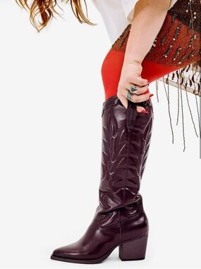 Crown Vintage Burgundy Leather Western Knee Boots